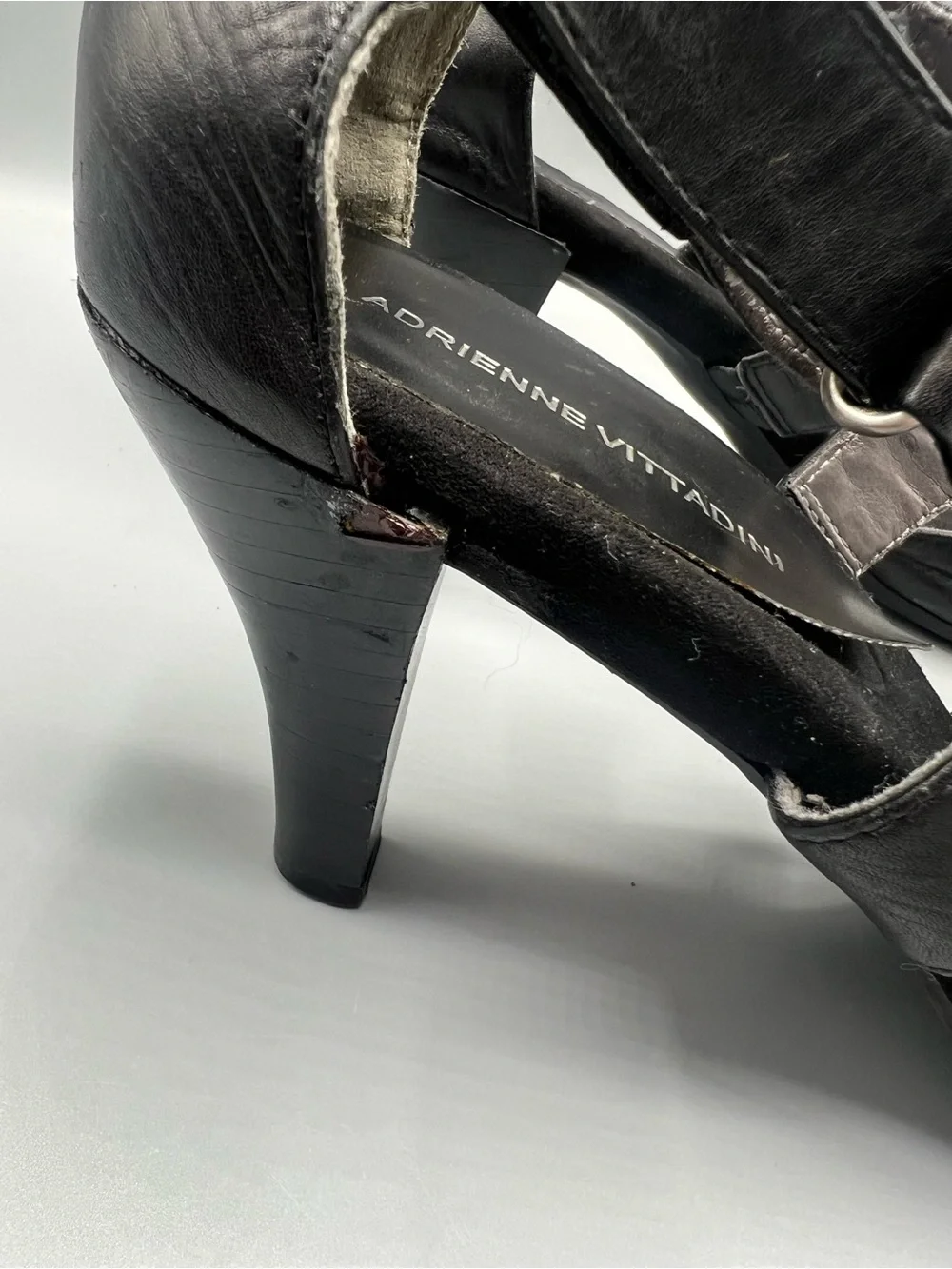 Adrienne Vittadini Black Leather Open Toe d'Orsay Heels